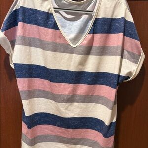Casual Striped V-Neck Women's Tee
